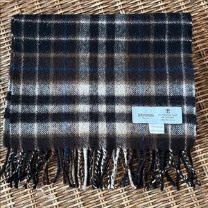 Johnstons of Elgin Mens Cashmere Scarf Brown Plaid Check Tartan Limited Edition
